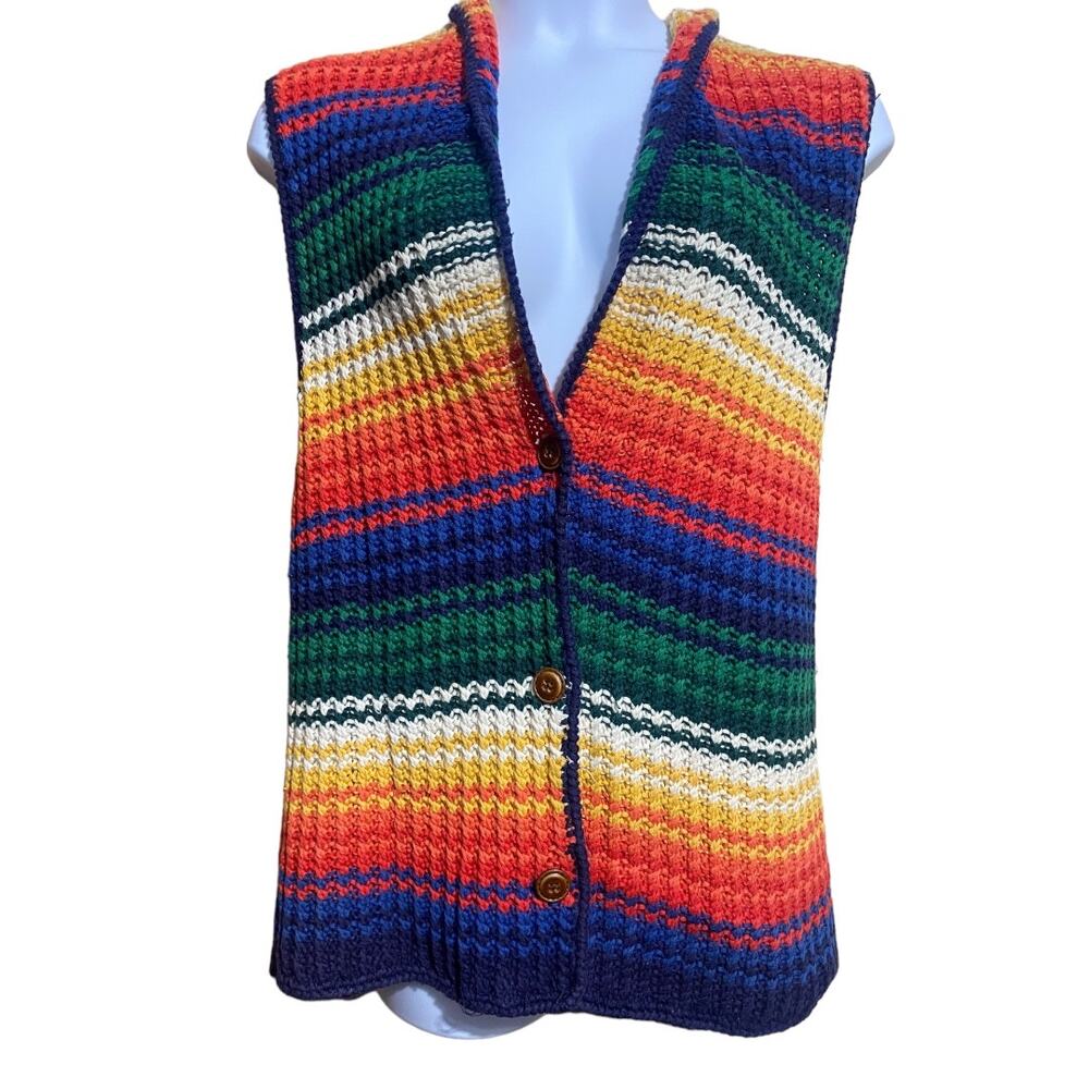 Vintage Cambridge Dry Goods multicolor striped chunky crochet vest - small